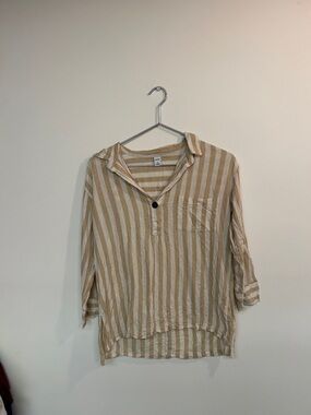 Old Navy Beige and White Striped Collared Blouse